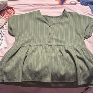 Amazon Essentials Olive Green Striped Blouse